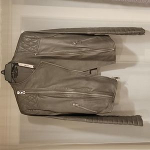 Alice and Olivia Small Grey Leather Jacket